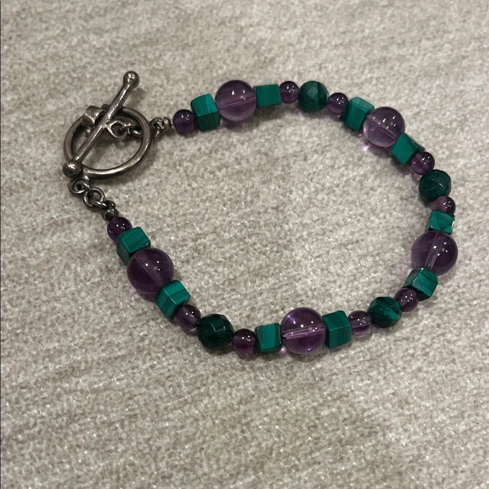 Purple and Green Beaded Bracelet